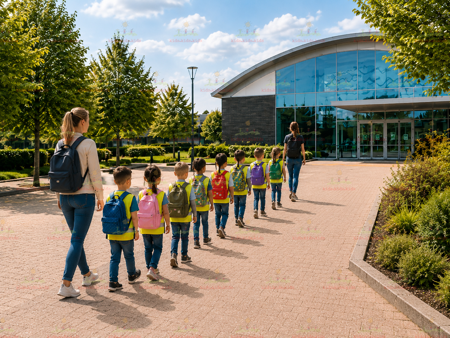 Kindergartengruppe unterwegs zur Sporthalle